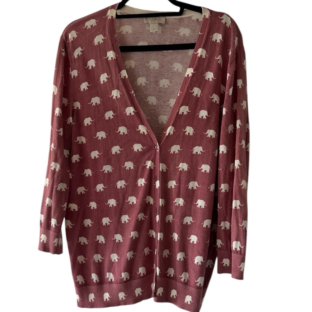 LOFT Burgundy Cotton Elephant Cardigan XL
